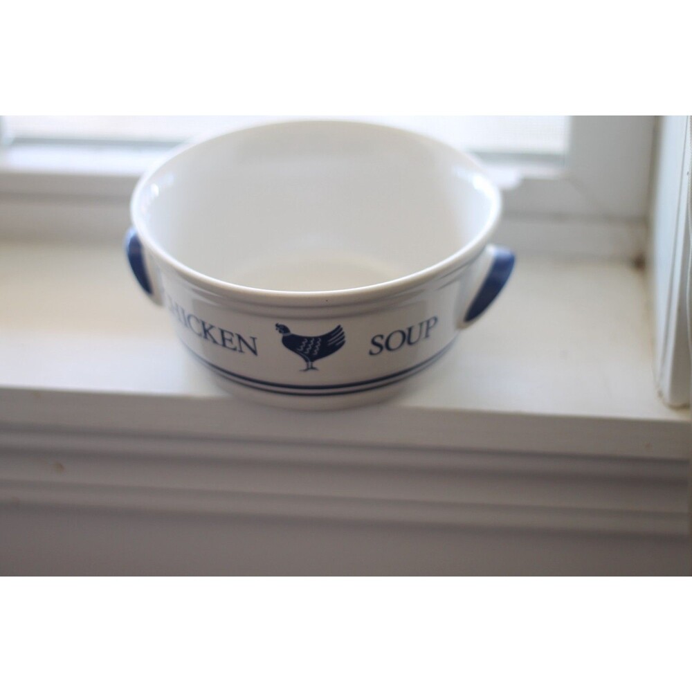 Vintage F.T.D.A. 1986 Ceramic Chicken Soup Bowl with Handles